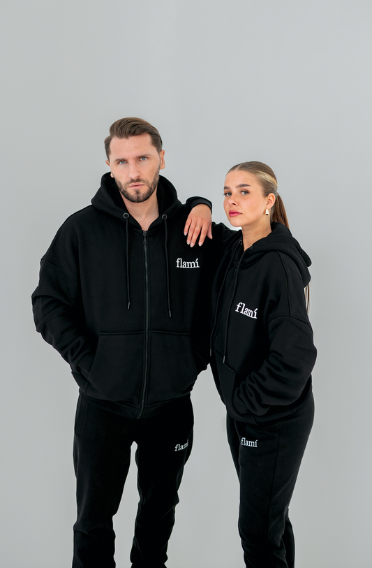 Oversized Hoodie Zipper - Black on Black